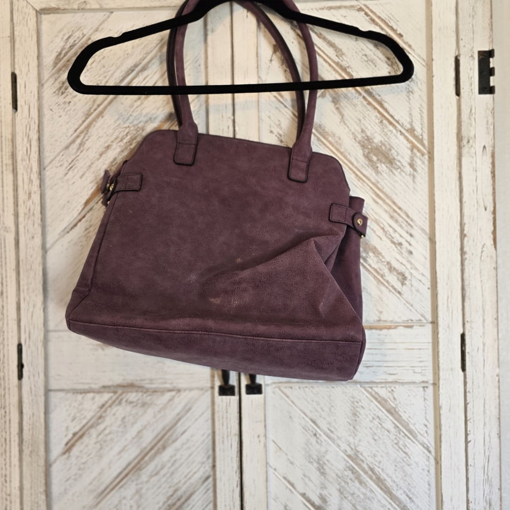 Chateau Purple Satchel Handbag NWT Gold Medallion Logo Front Zip Shoulder Bag - Picture 5 of 11